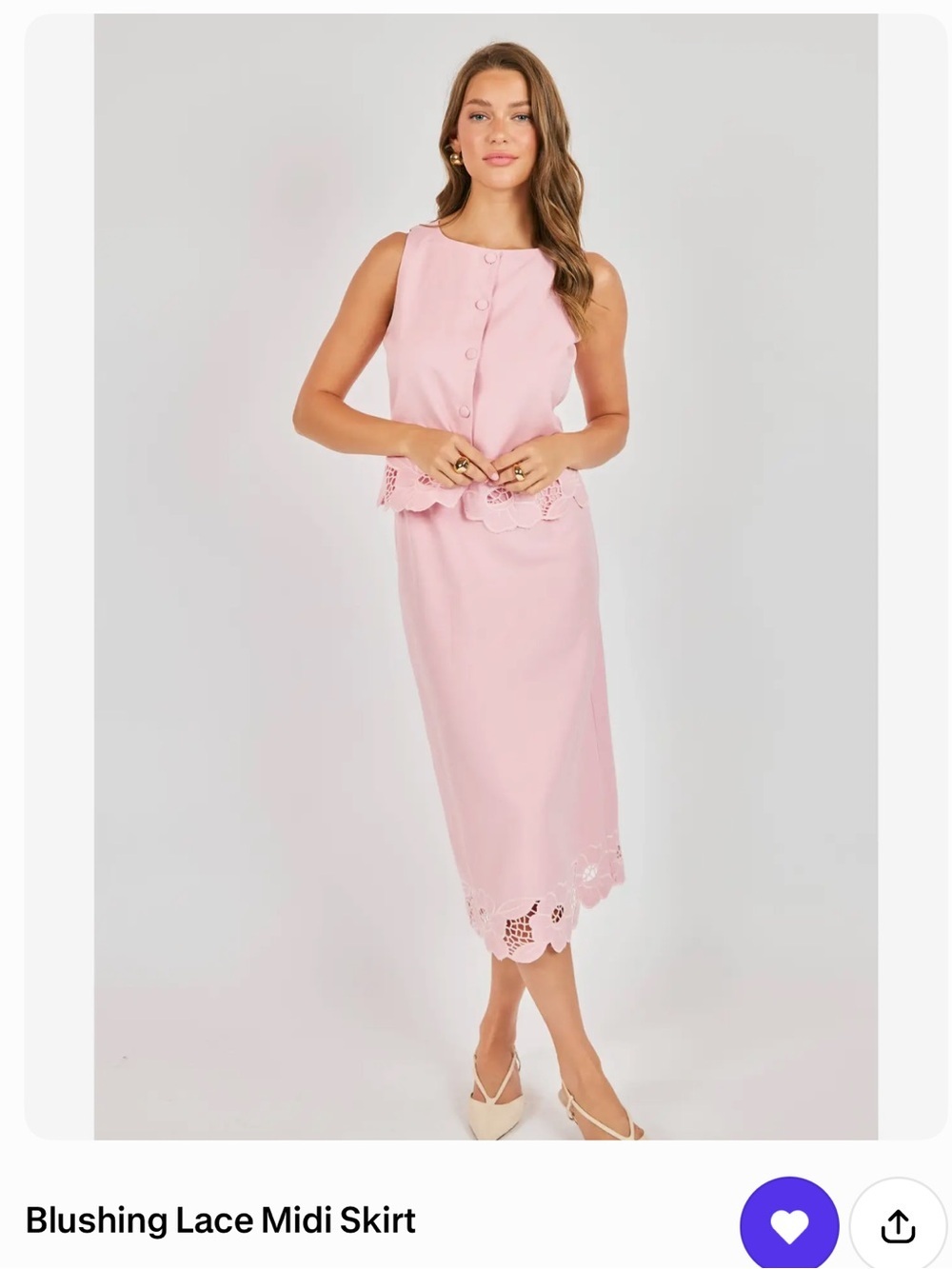 Sadie & Sage Scalloped Lace Midi Skirt - Blush Pink